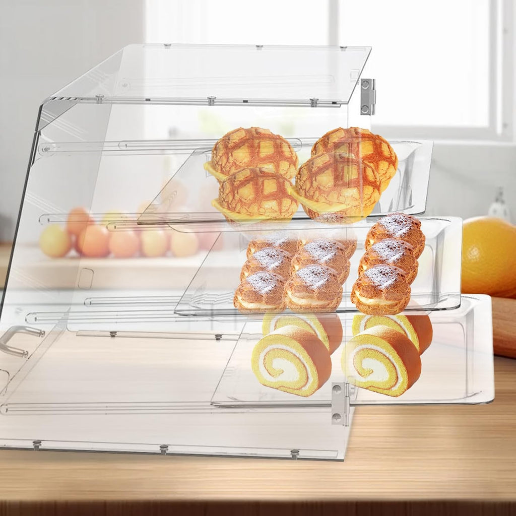 Acrylic 3 Tray Commercial Countertop Bakery Display Case with Rear Door Access & Removable Shelves, 22x17x16.5inch Q860