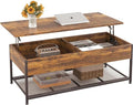 Rustic Brown Wooden Lift Top Coffee Table with Hidden Storage K580