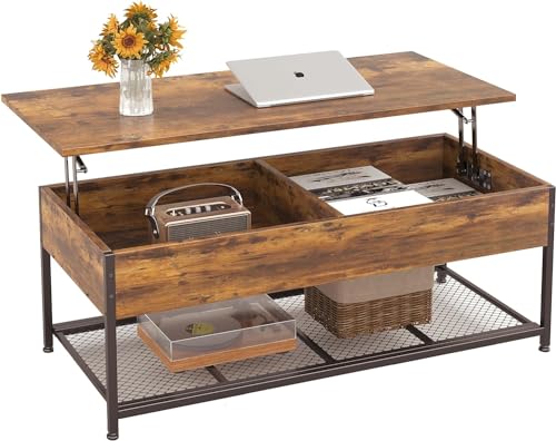 Rustic Brown Wooden Lift Top Coffee Table with Hidden Storage K580