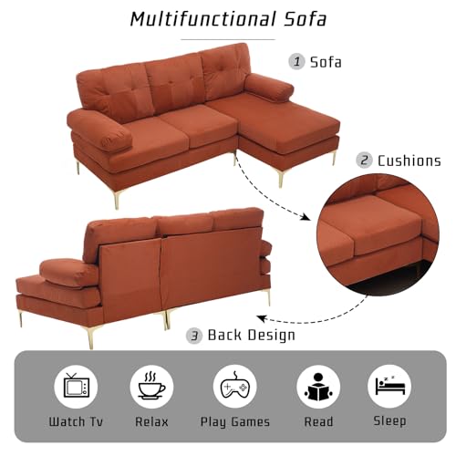 Orange Chenille Upholstered Sectional Sleeper Sofa N4866