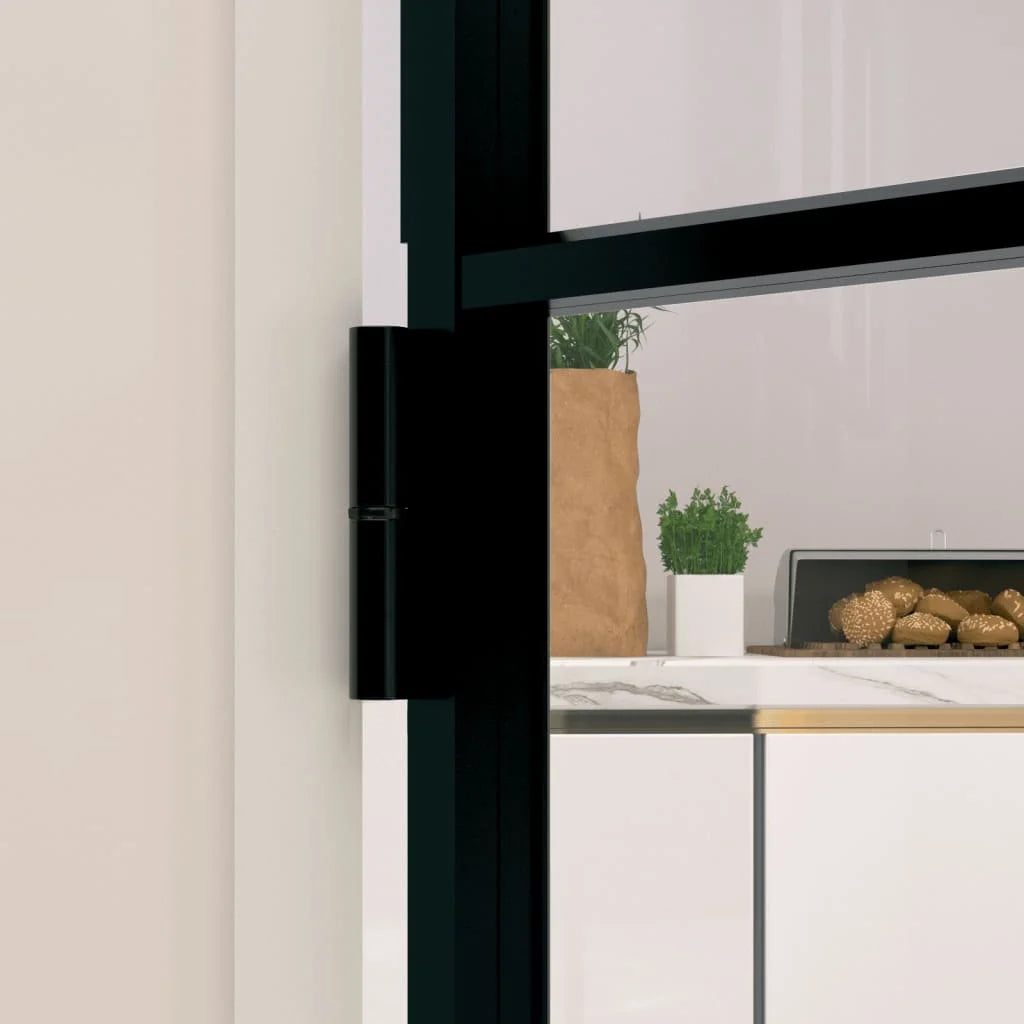 Black 32.7"x79.3" Tempered Glass Aluminum Slim Interior Door Y44668