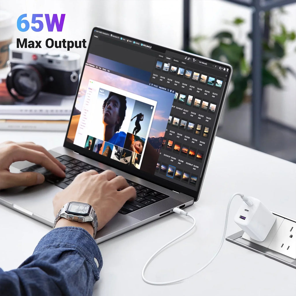 2-Pack 65W White USB C Wall Charger with 3 Ports Q689