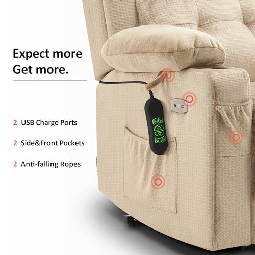 Large Dual Motor Power Lift Recliner Chair with Massage and Heat, Fabric (Grey, Large) L57709
