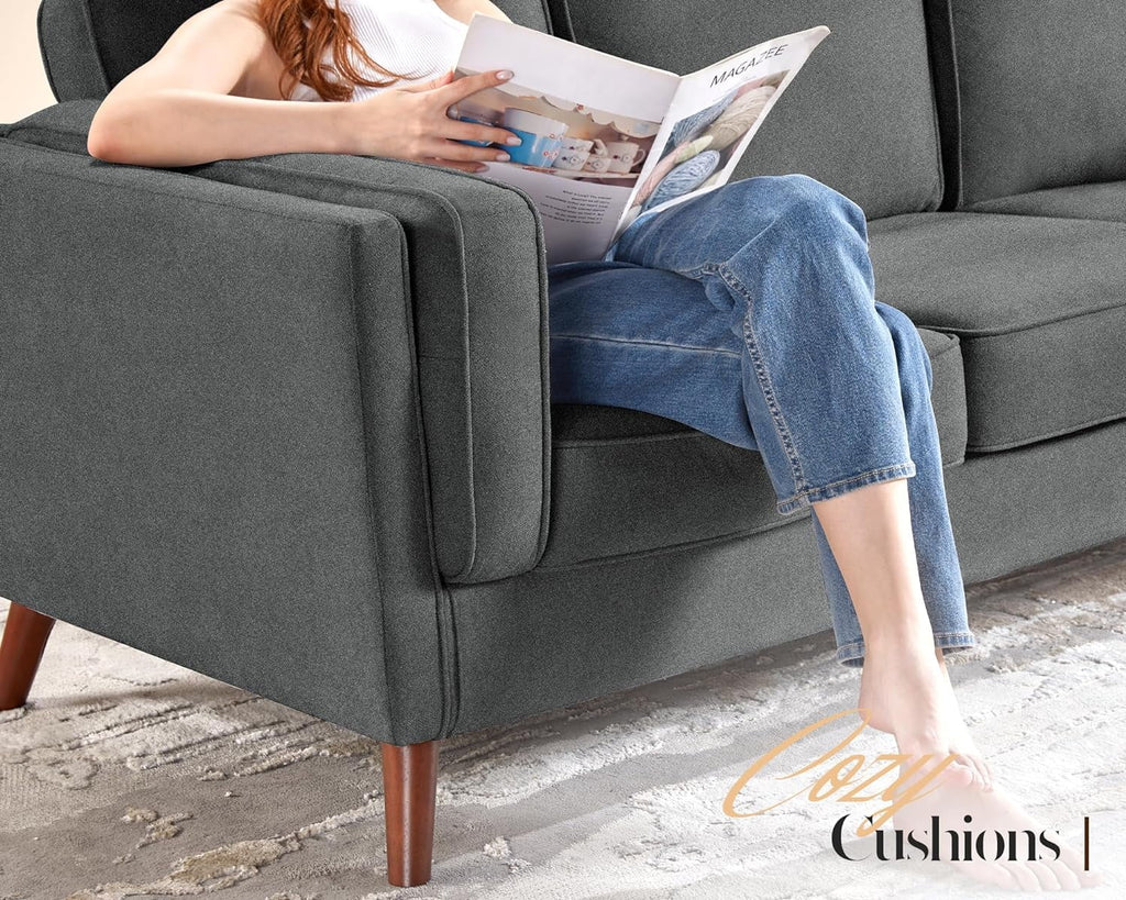 87 inch Dark Grey Deep Seat Sofa with Embedded Arm Pillow N3233