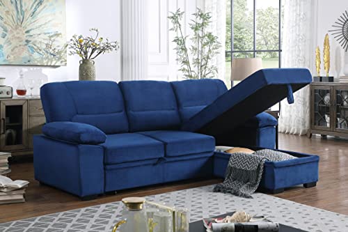 Black Grey Linen L Shaped Sleeper Sectional Sofa with Storage Chaise H5717