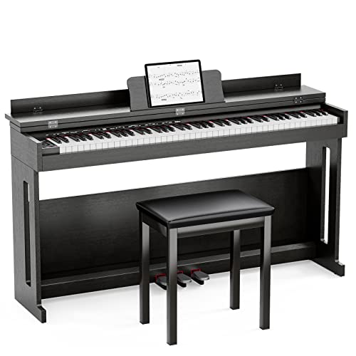 White Full Size Weighted Key Digital Piano with Piano Bench, Piano Stand, 3 Pedal S714