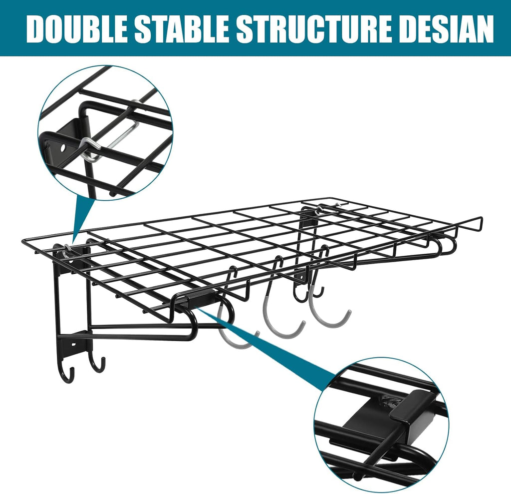 2-Pack Black Garage Wall Shelving with 6 Bike Hooks F53946