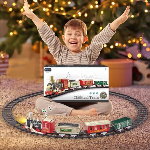 Electric Christmas Train Set with Lights and Sounds, 3 Cars & 10 Train Tracks J400386