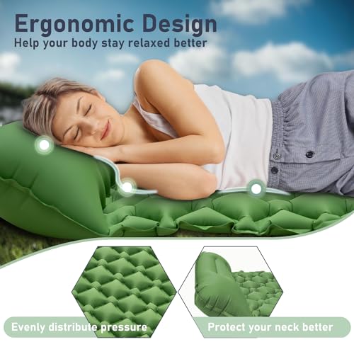 Ultralight Inflatable Sleeping Pad with Pillow and Built-in Foot Pump (Blue) C471938