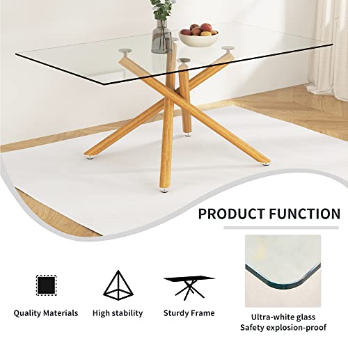 Rectangular Golden Chrome Metal Legs Tempered Glass Dining Table M257121