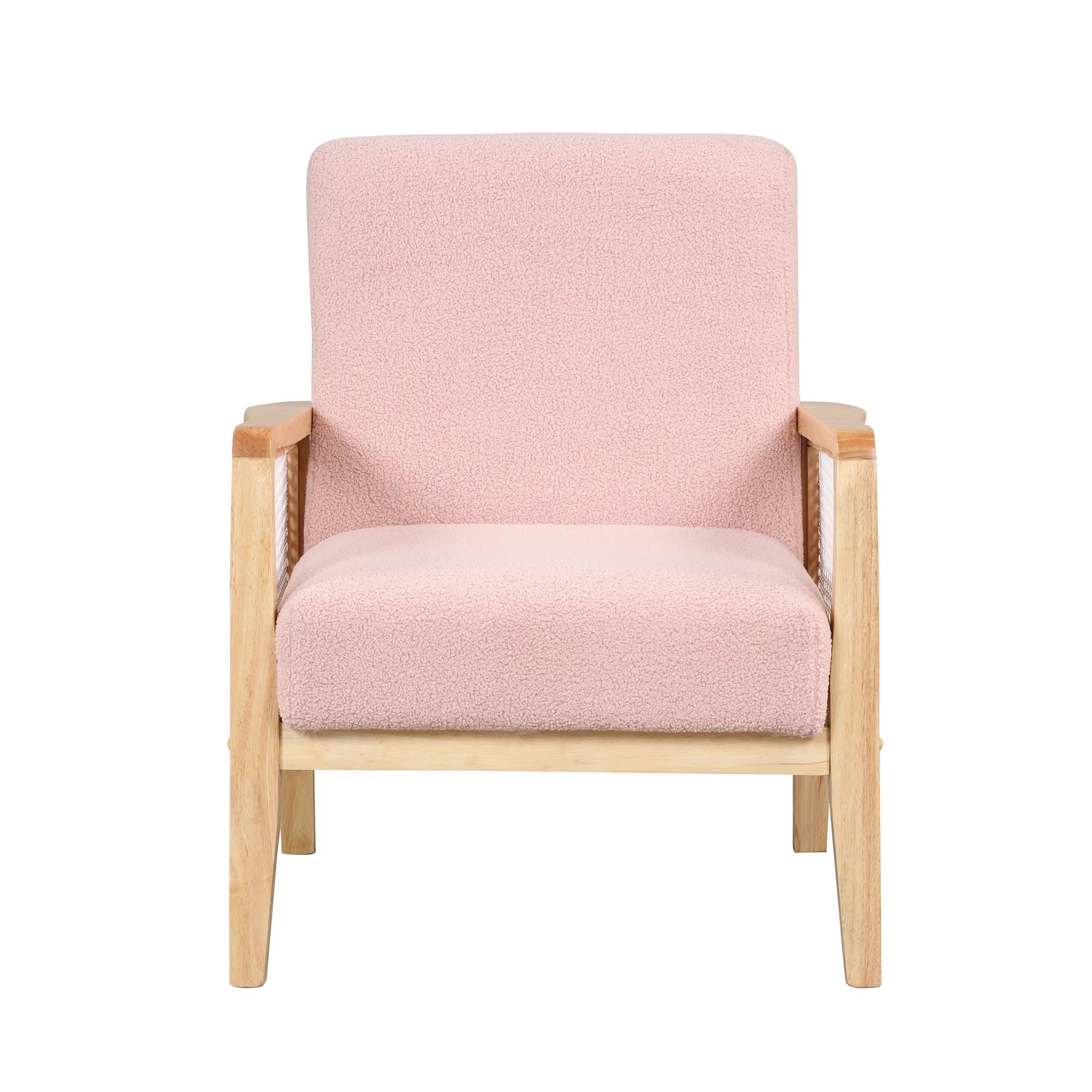 Pink Teddy Short Plush Particle Velvet Rattan Mesh Upholstered Accent Armchair F5114