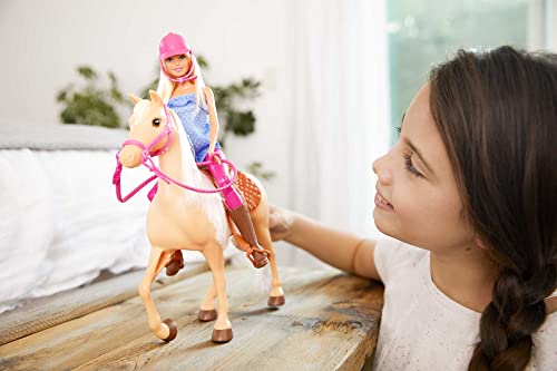 Blonde Fashion Doll in Riding Outfit & Light Brown Horse with Saddle, Bridle & Reins X707
