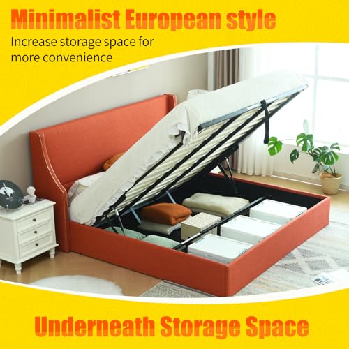 King Size Hydraulic Lift Bed with Gold Line Accents V652928