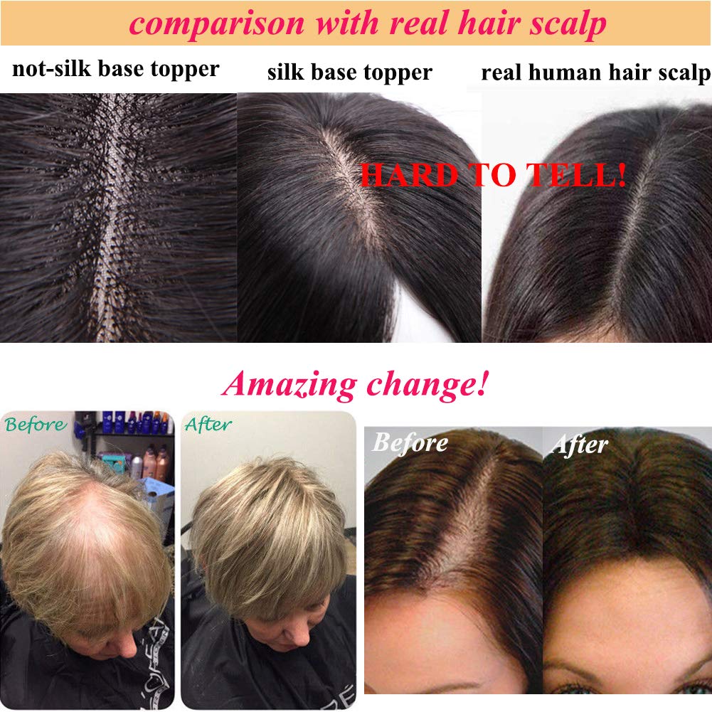 Dark Brown Remy Human Hair Topper Silk Base 27g Short Straight 6inch X7680