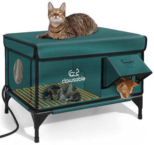 Forest Green 26"x16"x18" Insulated Outdoor Cat Shelter with Heater J2717