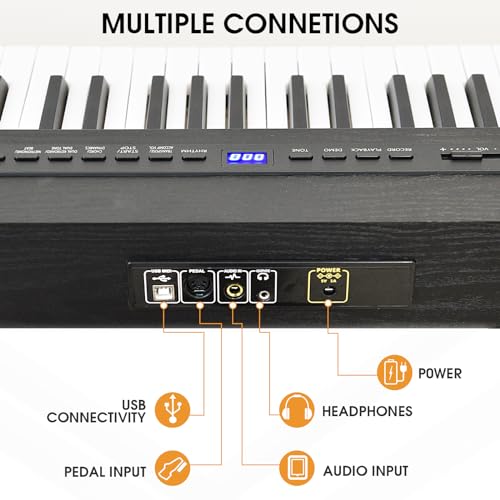 88 Key Semi Weighted Portable Digital Piano Keyboard with Stand, Case, Pedal, Headphone (Black) Y675633