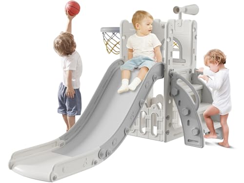Toddler Slide Playset with Storage Space and Non-Slip Steps (Blue Yellow) D766079