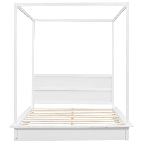 White Full Wood Canopy Bed Frame N357296