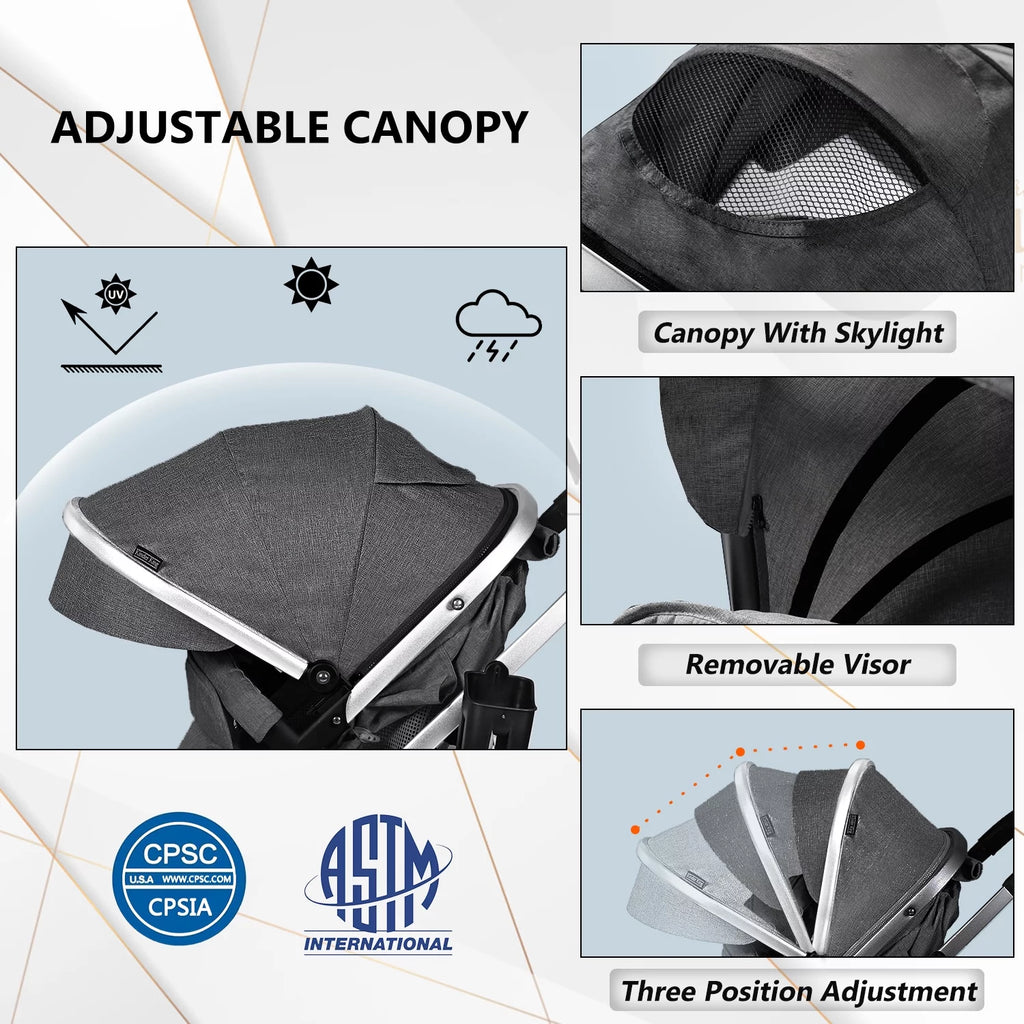 2 in 1 Convertible Baby Stroller, Dark Grey F845798