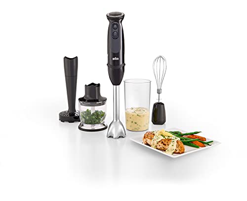 Black Hand Blender with Blending Shaft, Chopper, Masher, Whisk, Beaker T770406