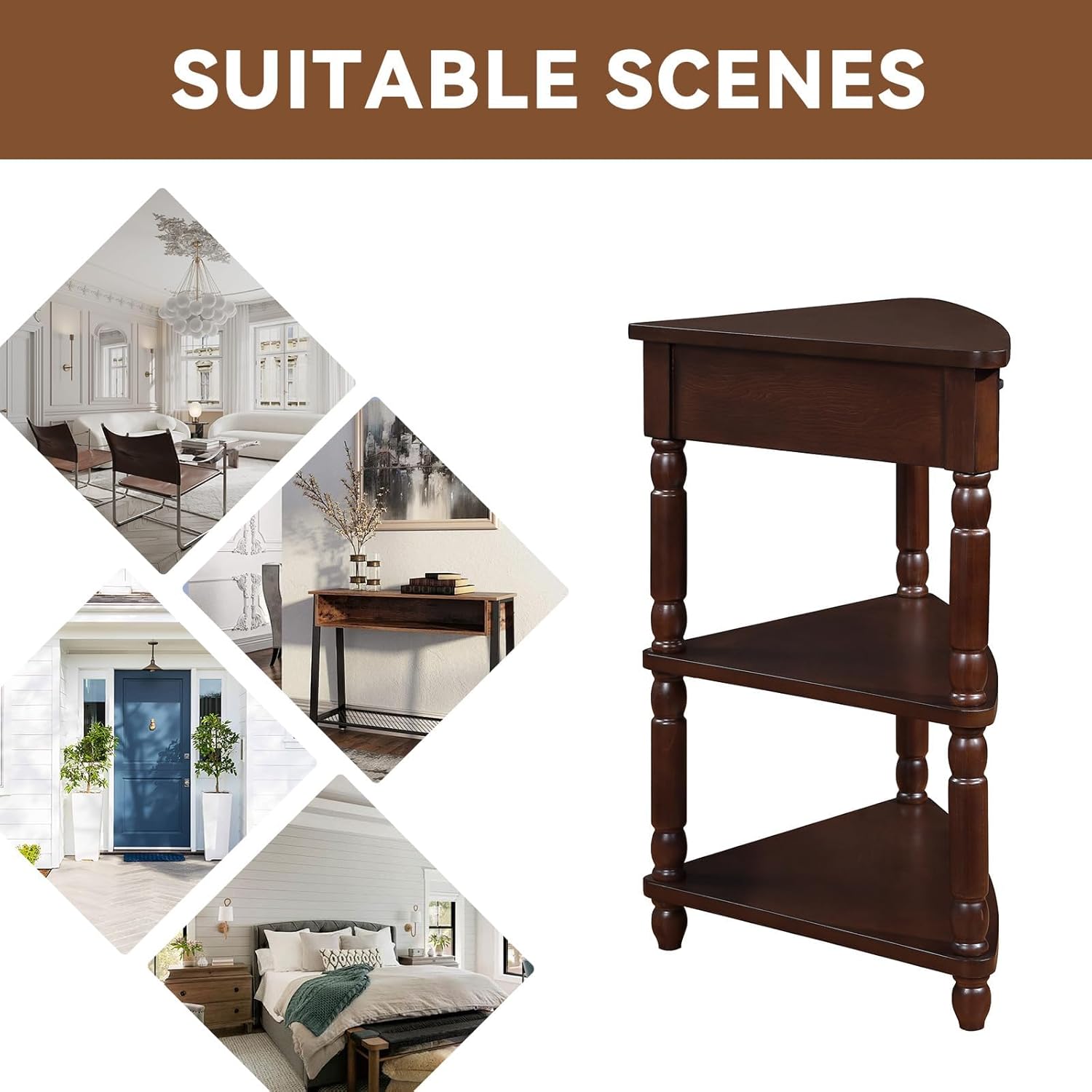 Light Espresso Wood Corner Table with 1 Storage Drawer K2081