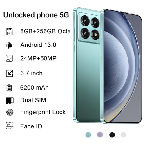 Graphite black 5G Android Smartphone 8GB+256GB 6.7" HD Screen 24MP+50MP Camera 6200mAh Battery X12720