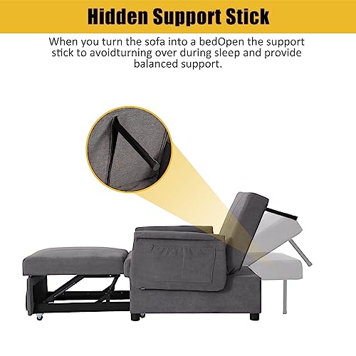 Black PU Leather Convertible Chair Sleeper Bed with Lumbar Pillow P67676