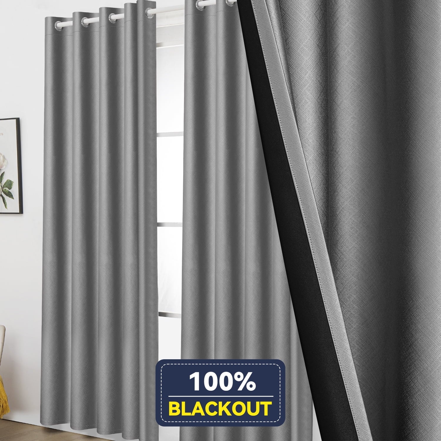 Gray 52x84 inch 100% Blackout Curtain Single Panel C6821