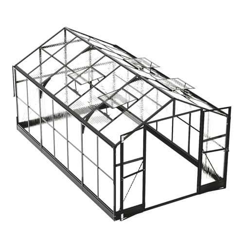 8x12 FT Polycarbonate Greenhouse with 2 Swing Doors Black E1566