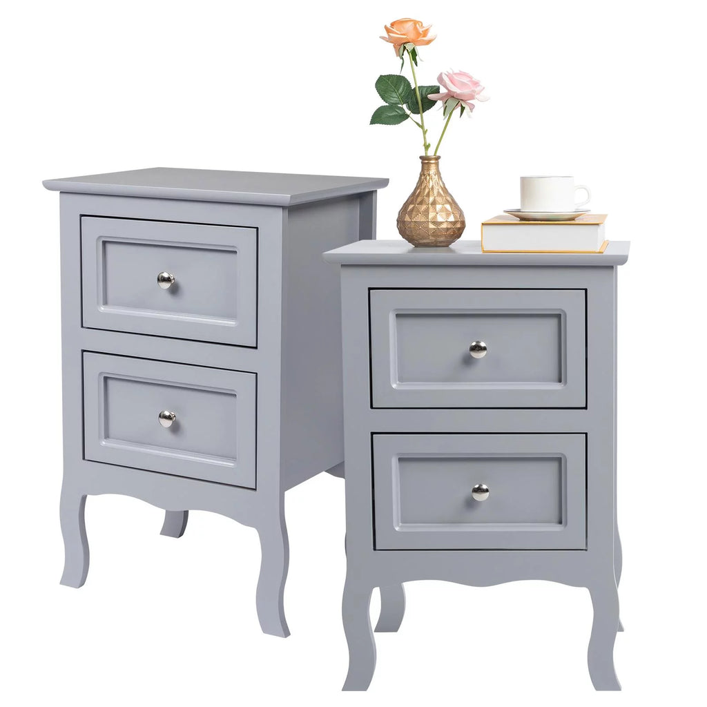 Gray Nightstand with 2 Drawers Set of 2 Y42023