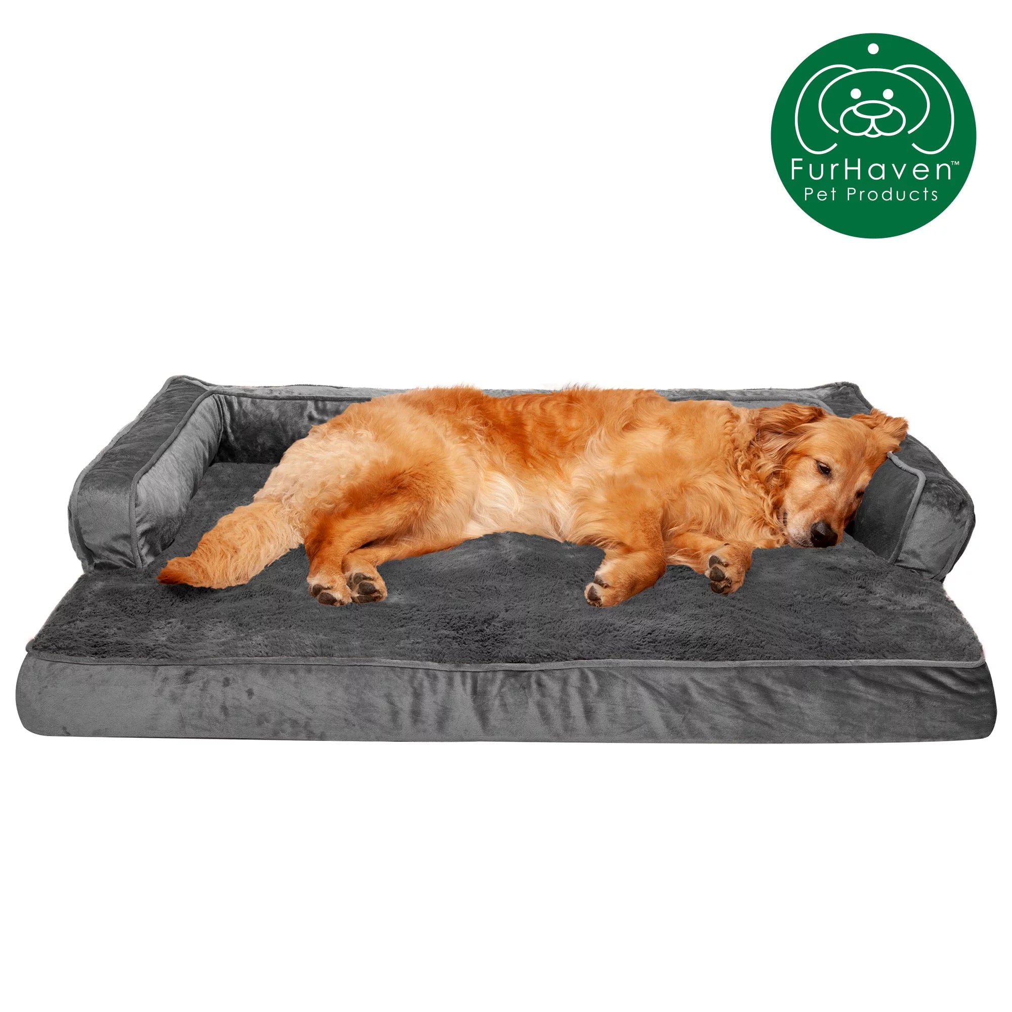 Dark Gray Jumbo Plush Velvet Orthopedic Sofa-Style Pet Bed Y417448