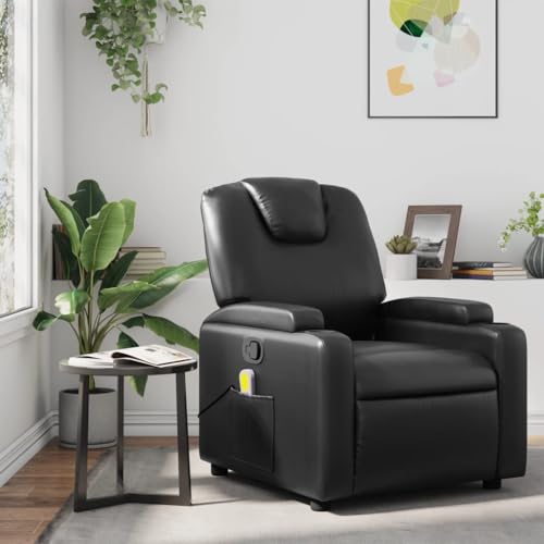 Black Faux Leather Massage Recliner Chair with 6Point Vibration W9595