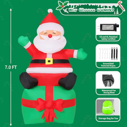 7 FT Christmas Inflatables Santa Blow Up Inflatable with Built-in LEDs N304