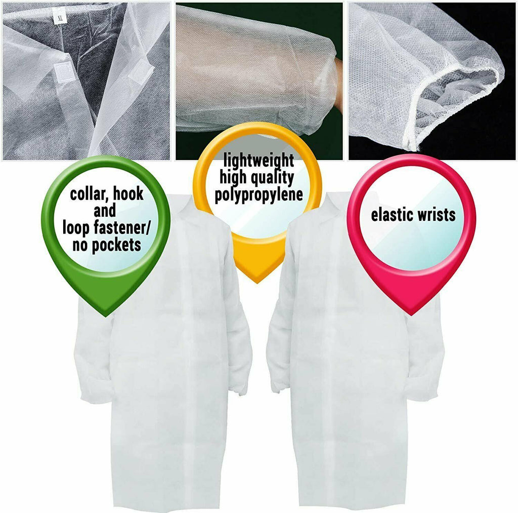 50 Pack White Disposable Polypropylene Lab Coats X-Large V188191