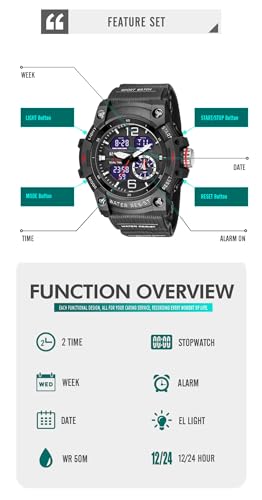 Men's Analog Sports Watch with LED Stopwatch and Dual Display R891