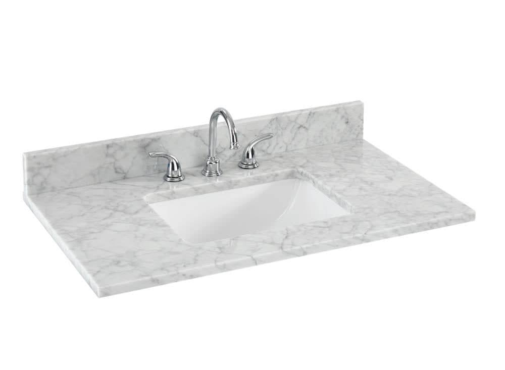 Natural Carrara Marble 31-in White Single Sink Bathroom Vanity Top L30515