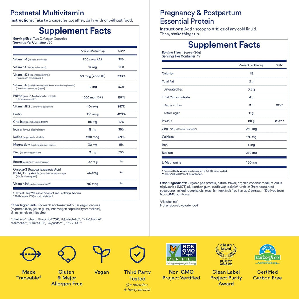Postnatal Multivitamin and Protein Duo with Organic Vanilla Protein Powder 20g I2309