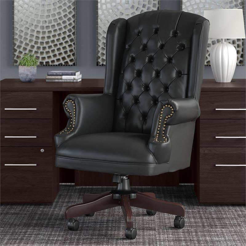 Black Leather Executive Office Chair with Nailhead Trim C469