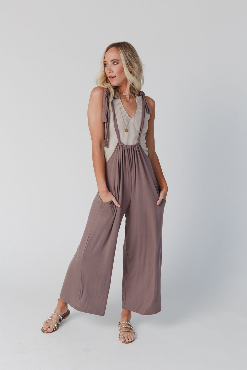 The Nest Forever Relaxed Gathered Jumpsuit - Mocha
