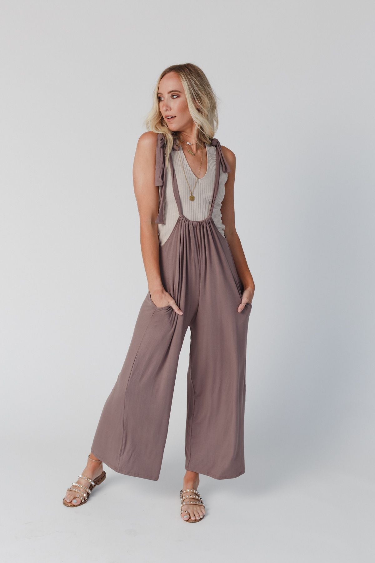 The Nest Forever Relaxed Gathered Jumpsuit - Mocha