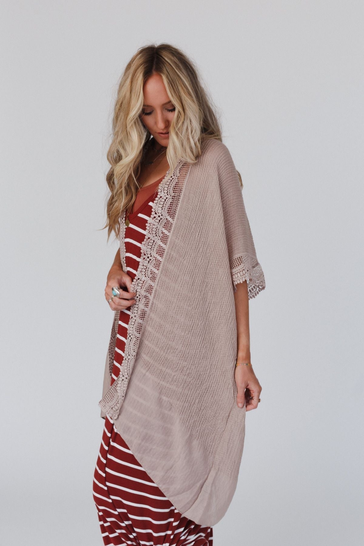 Marie Lace Trim Kimono - Mocha