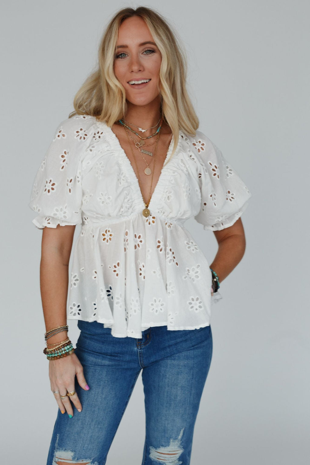 Let Love Embroidered Top - White