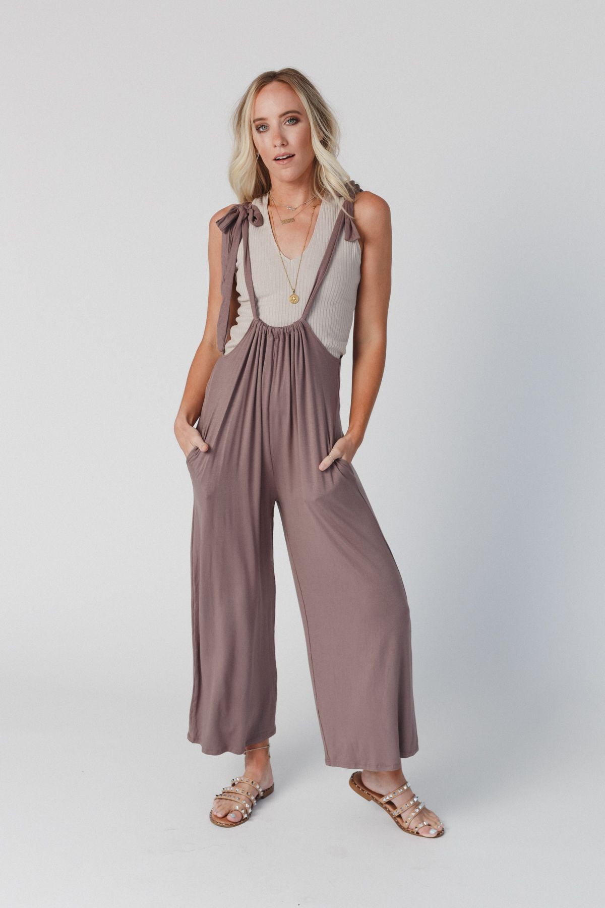 The Nest Forever Relaxed Gathered Jumpsuit - Mocha