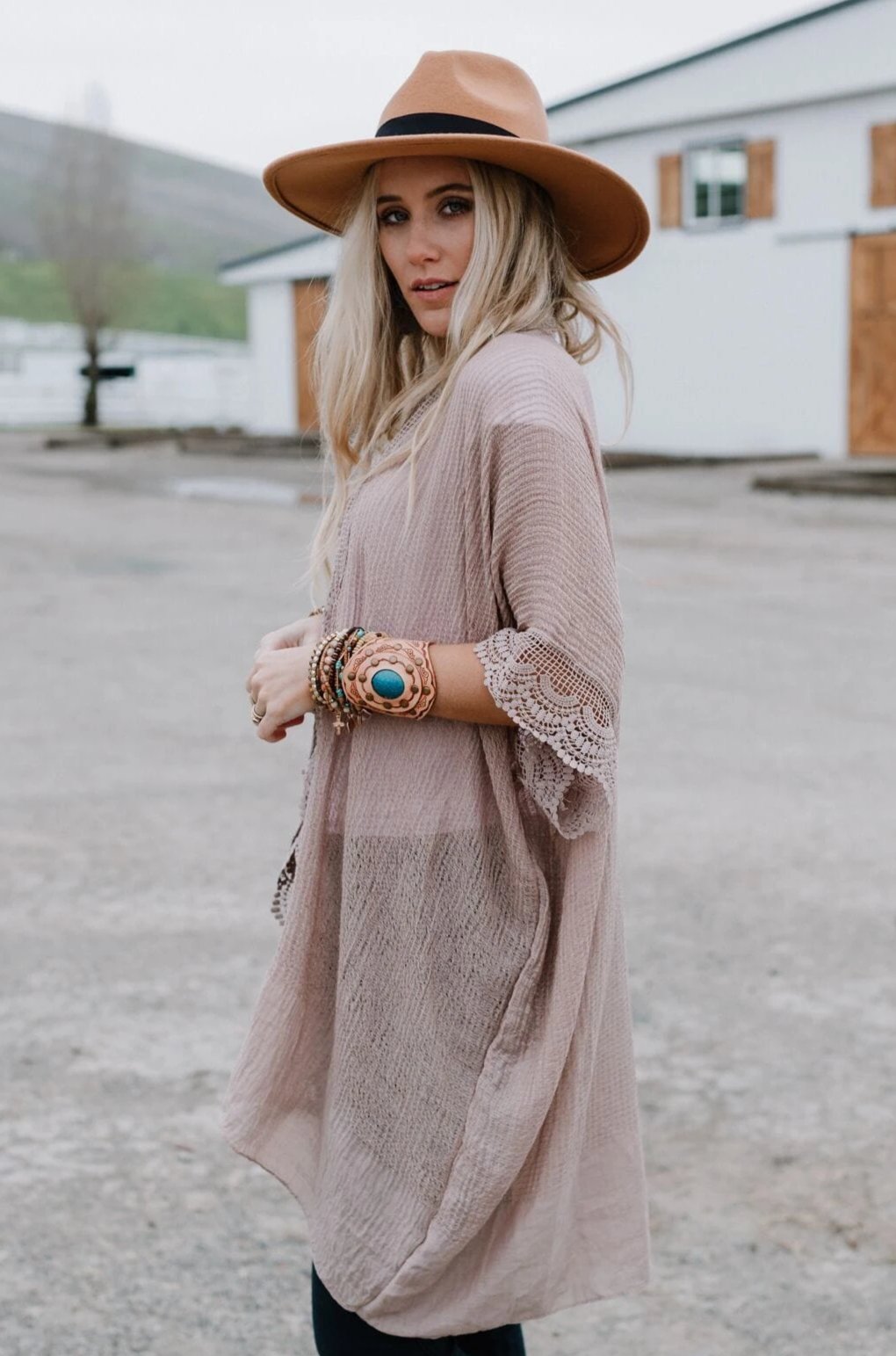 Marie Lace Trim Kimono - Mocha