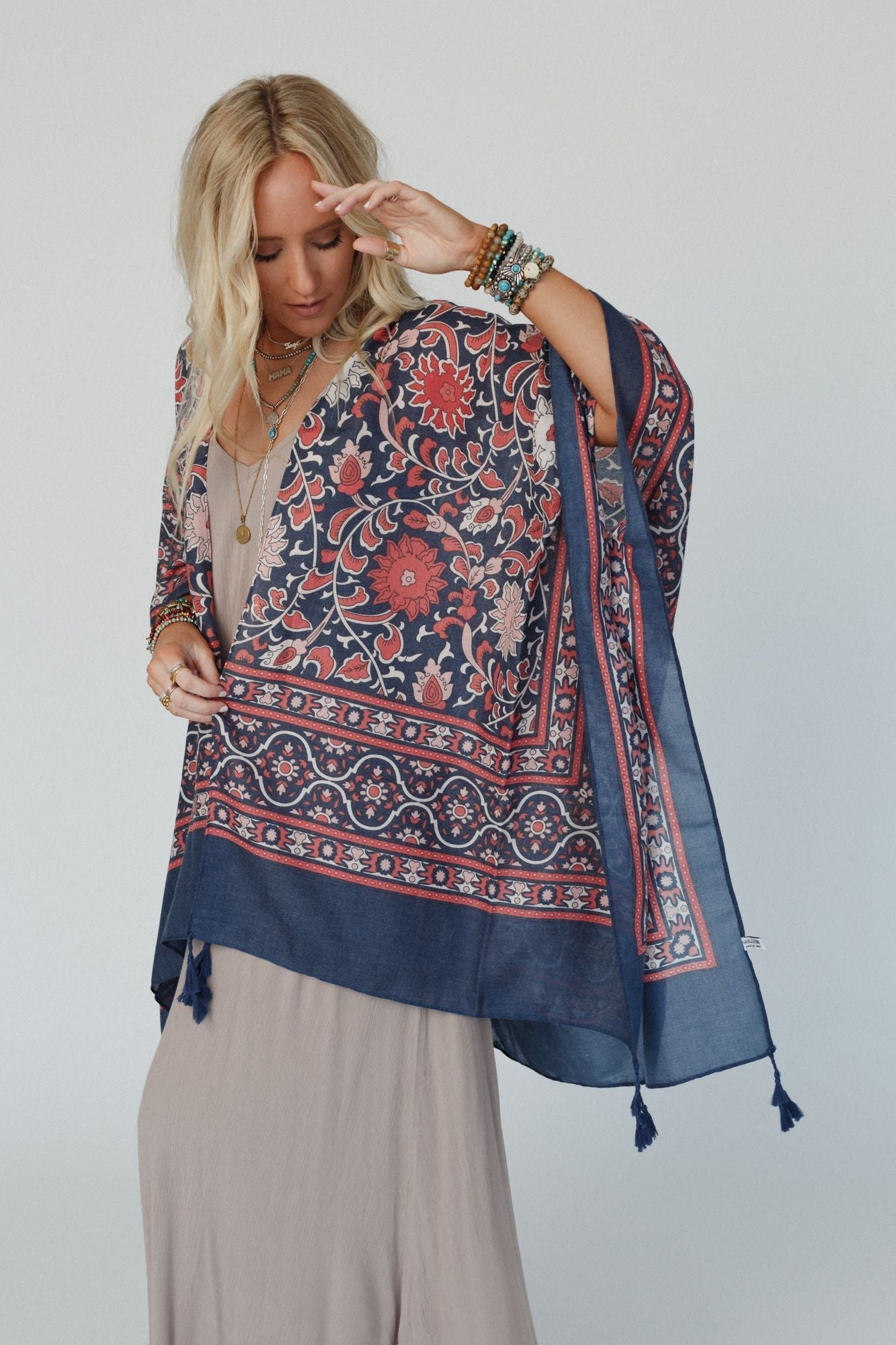 Moroccan Beauty Tassel Kimono - Blue