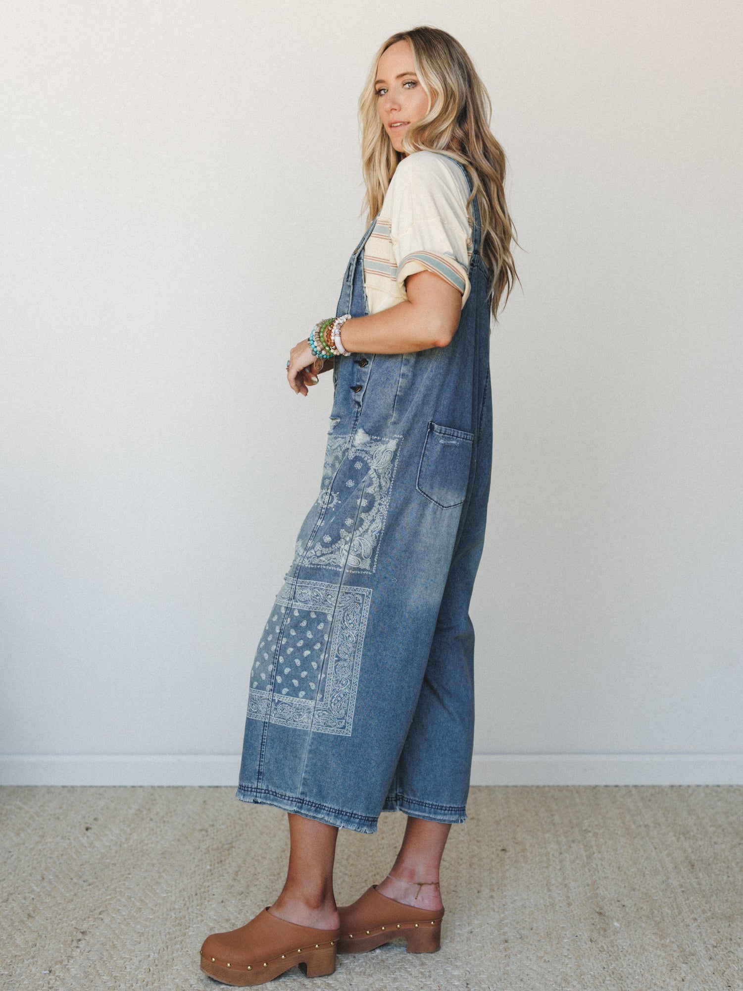High Hopes Slouchy Denim Overalls - Denim Bandana