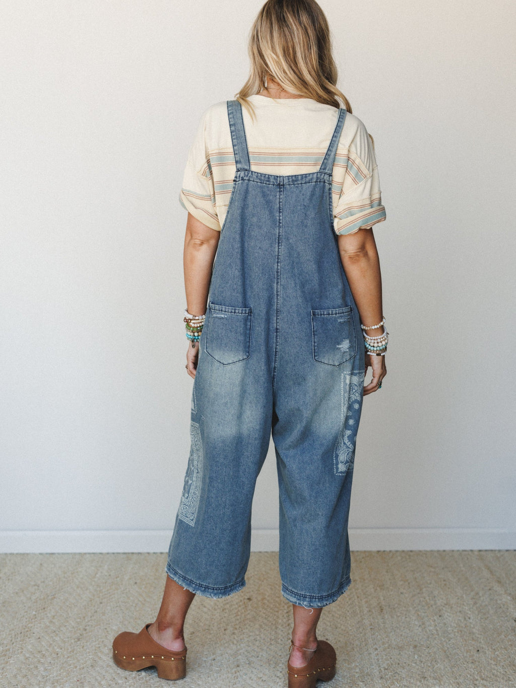 High Hopes Slouchy Denim Overalls - Denim Bandana