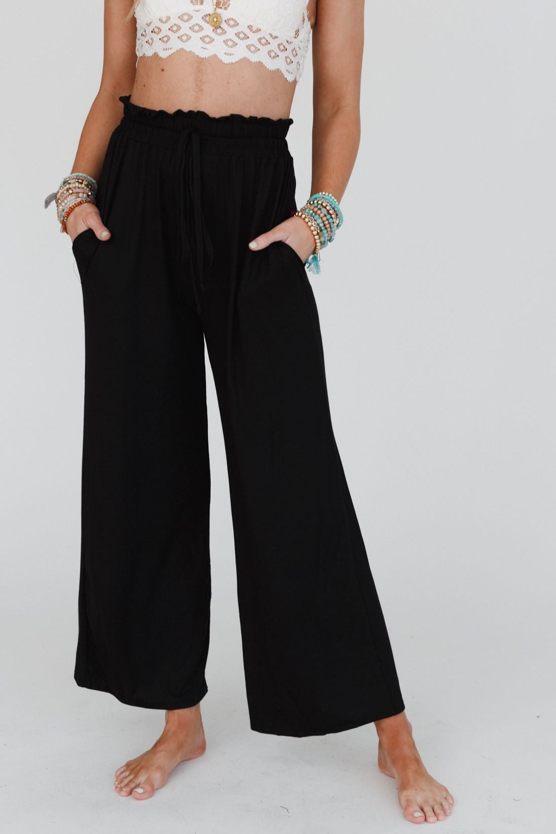 The Nest Forever Comfy Drawstring Wide Leg Pants - Black