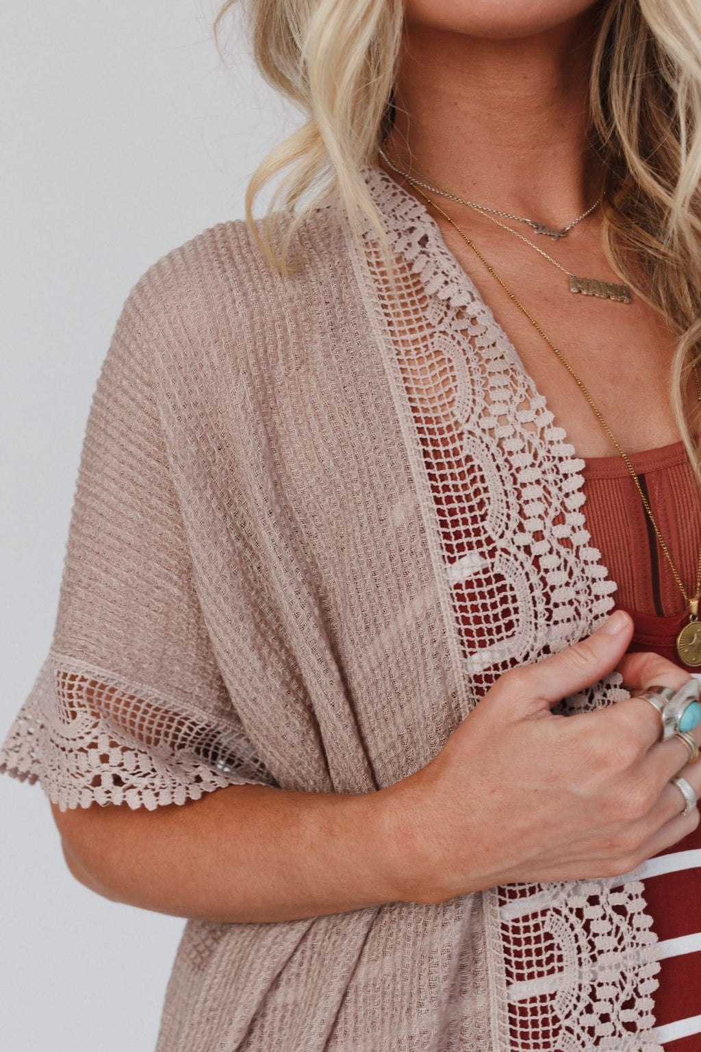 Marie Lace Trim Kimono - Mocha