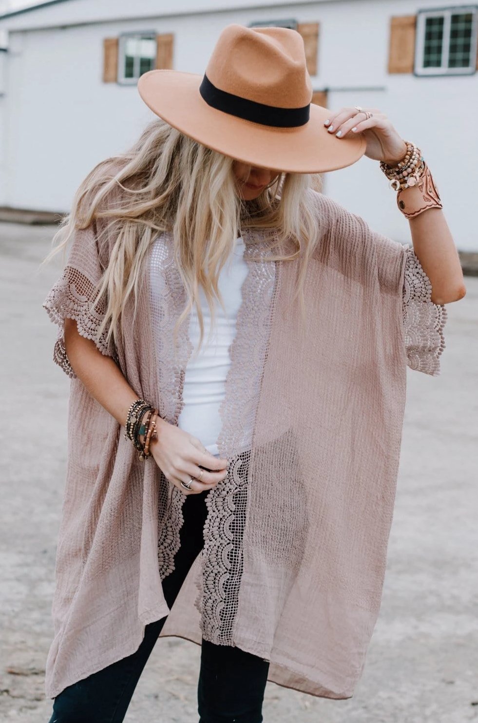 Marie Lace Trim Kimono - Mocha
